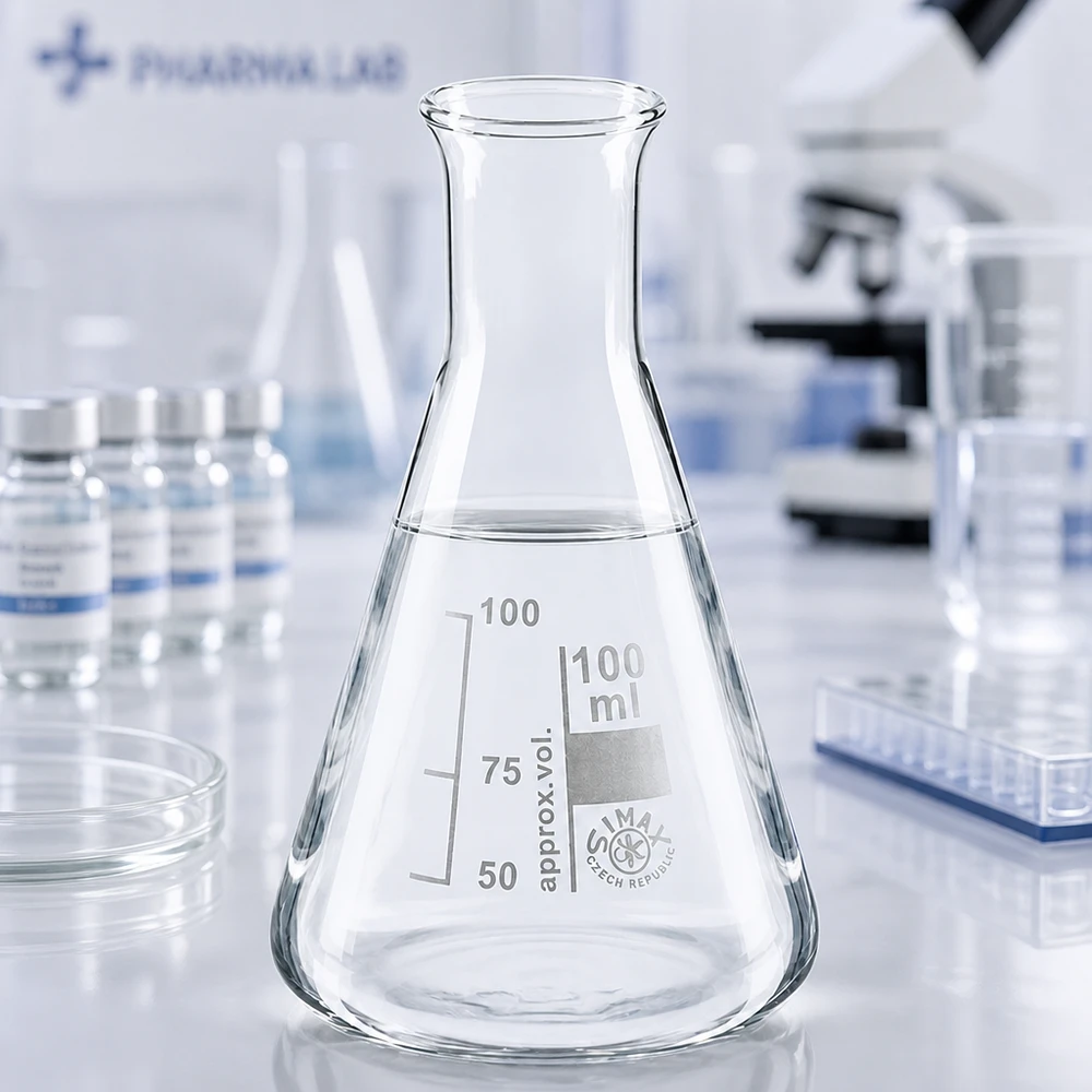 Balão Erlenmeyer de 100 ml de alta qualidade em vidro resistente ao calor com gargalo estreito para ciência e investigação