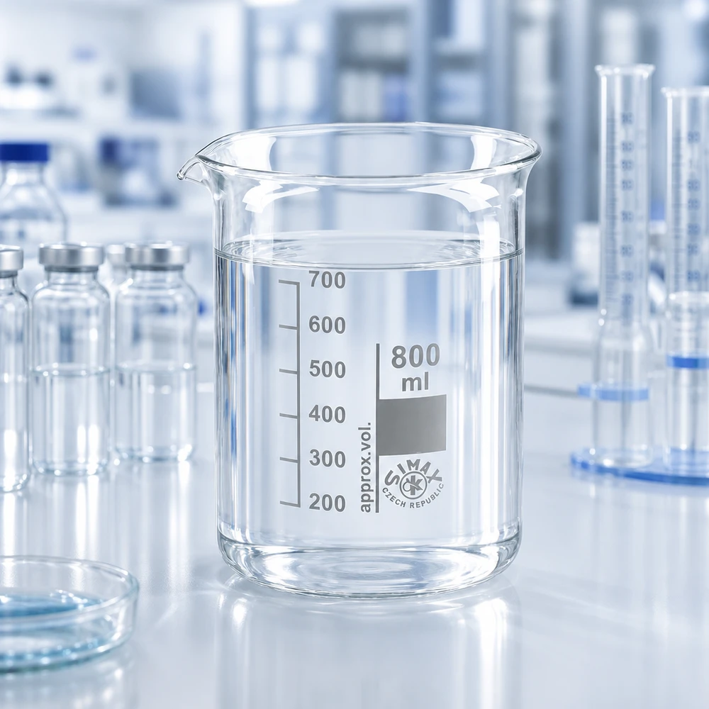 Copo de laboratório profissional de 800 ml com design de perfil baixo feito de vidro borossilicato resistente a produtos químicos
