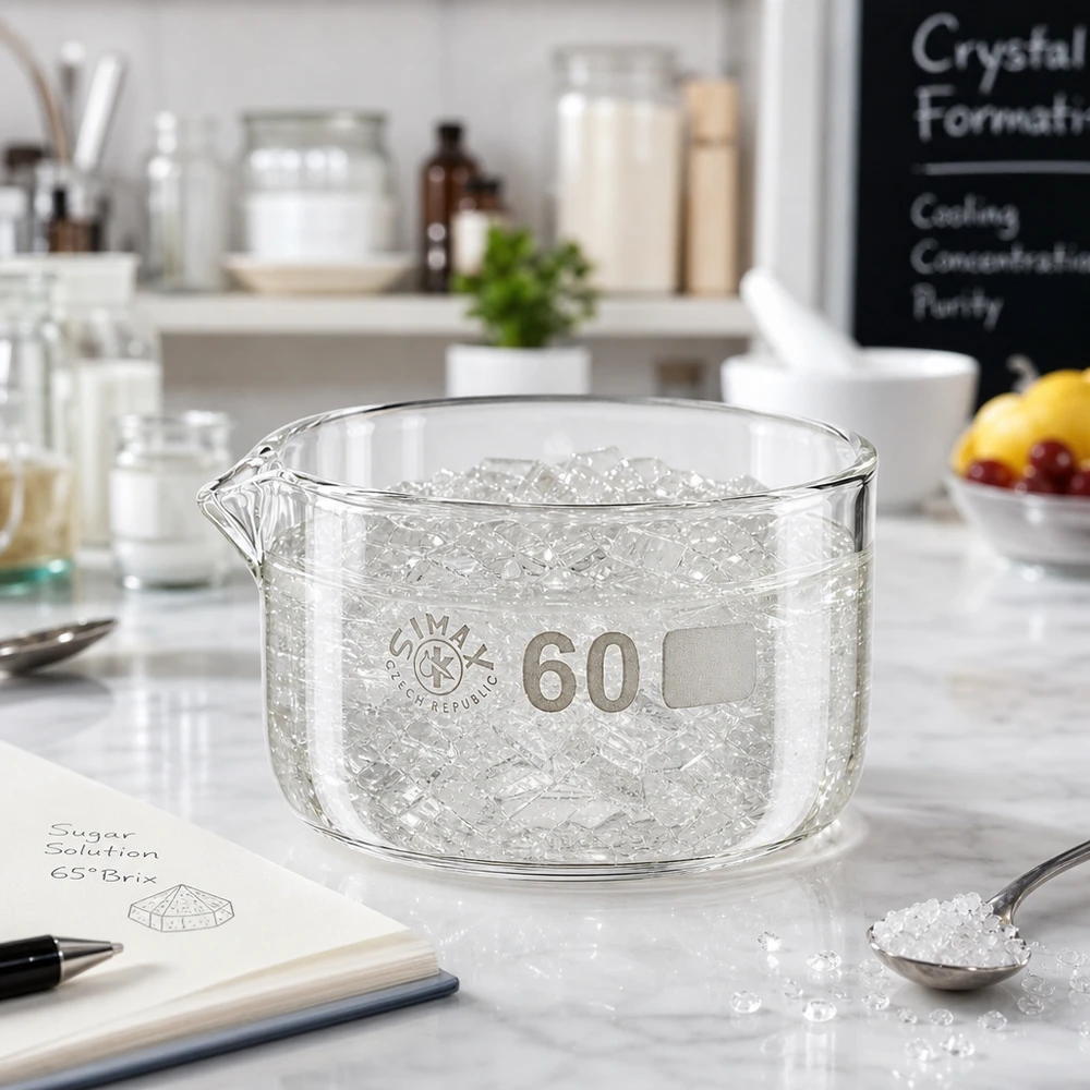Bacete de cristalização 60 ml, para cubos de gelo, refrigeração, vidro borossilicato, cilíndrico achatado, com bico, bacete de laboratório