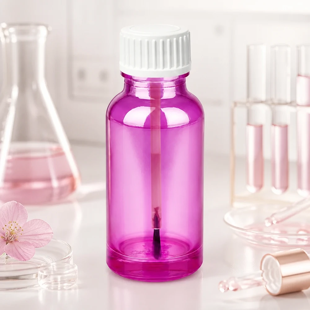 Frasco pincel de 20 ml em vidro de alta qualidade com um aspeto roxo transparente para cosméticos líquidos