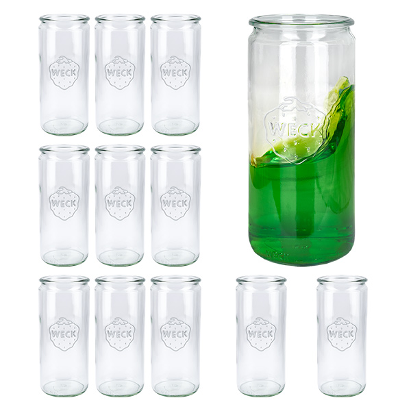 Conjunto de 12 frascos Weck 1040ml de vidro cilíndrico