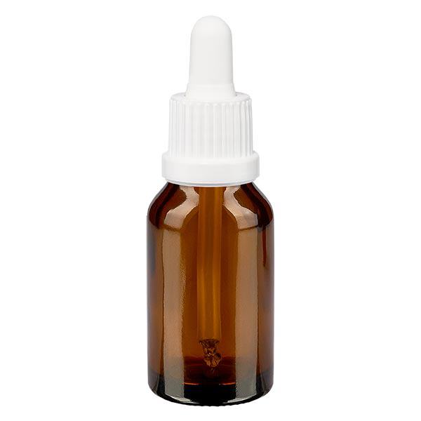 Frasco de farmácia castanho, pipeta de 30ml, com fecho inviolável branco Frasco de farmácia castanho, pipeta de 30ml, com fecho inviolável branco