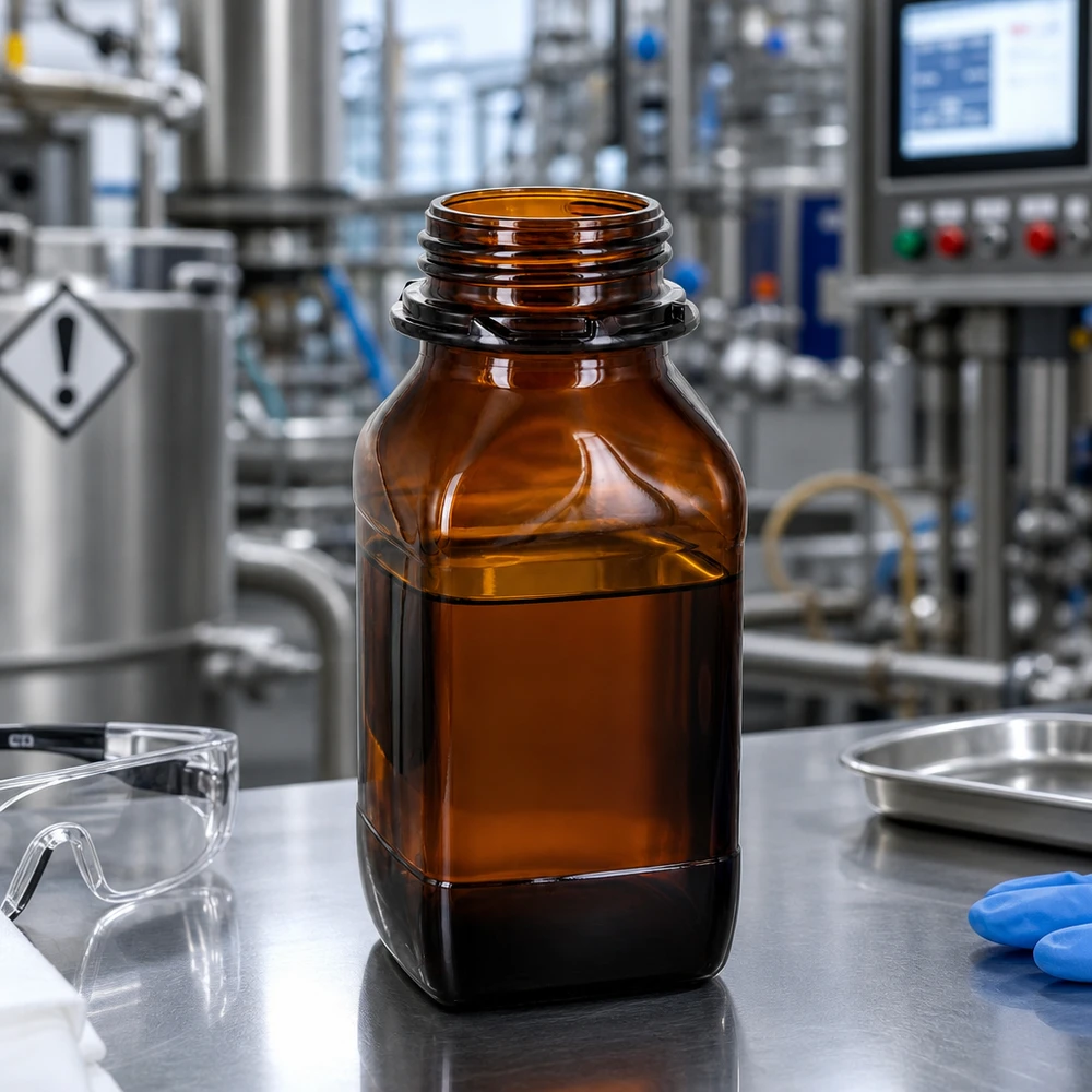 Frasco de laboratório quadrado de 500 ml em vidro âmbar com uma prática rosca para um fecho seguro