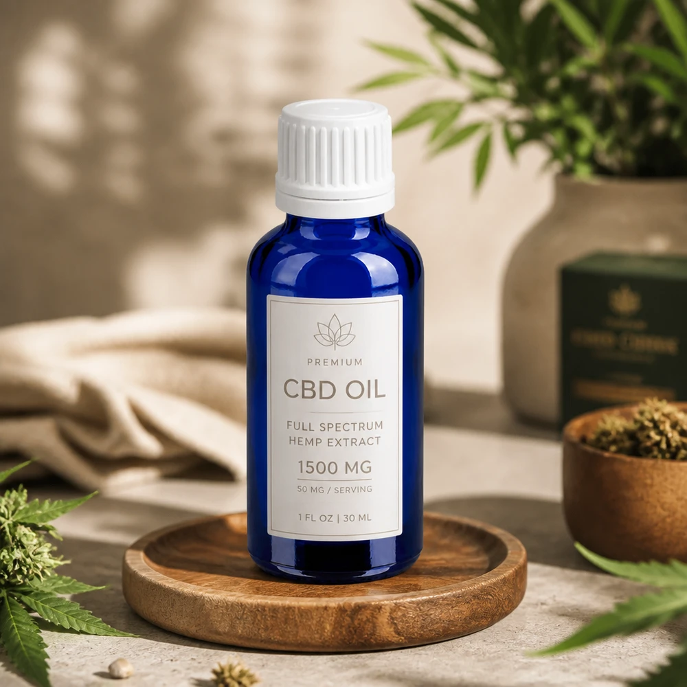 Frasco de vidro azul de 30 ml com tampa branca à prova de crianças para uma conservação segura