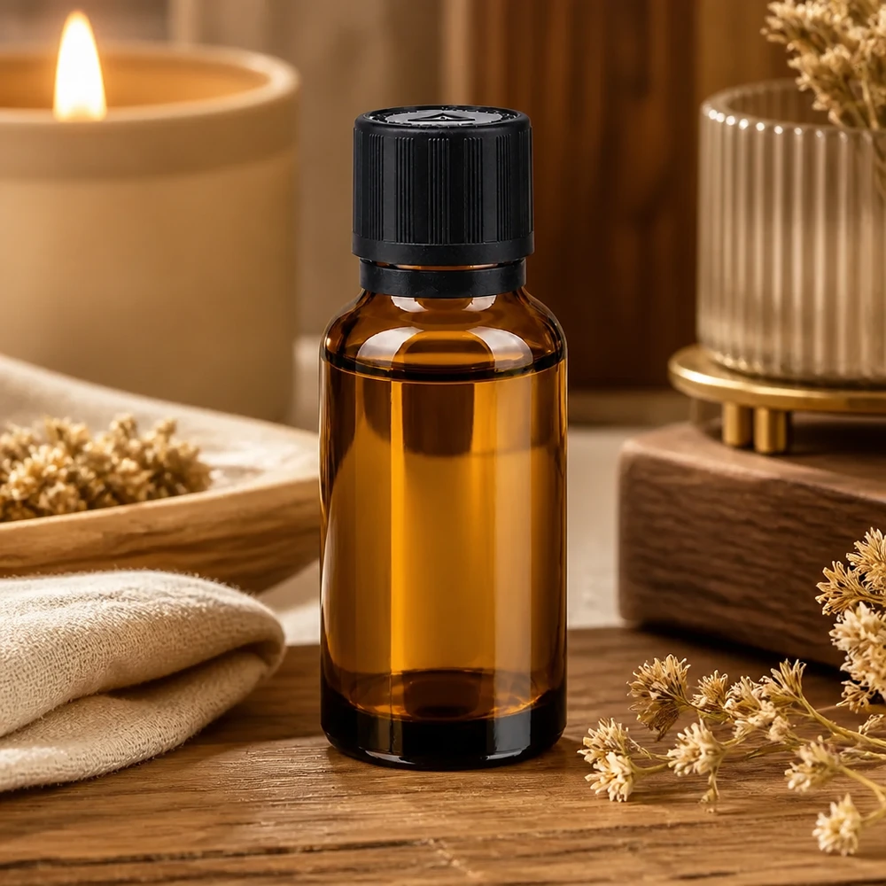 Frasco de farmácia castanho 20ml tampa do conta-gotas anel de vazamento 1mm preto fecho de segurança para crianças símbolo de aviso cego fecho inviolável Frasco de farmácia de 20 ml em vidro castanho com conta-gotas de 1 mm e tampa de segurança para crianças preta, num ambiente de bem-estar