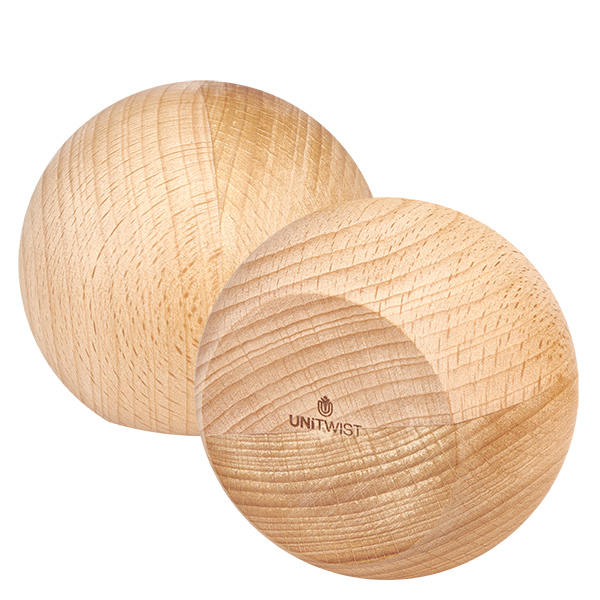 Bola de madeira UNiTWIST (faia) para WECK RR80 Bola de madeira UNiTWIST em faia para os boiões WECK RR80 - duas bolas de madeira natural com grão visível