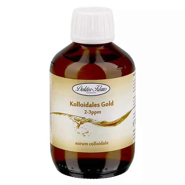 200 ml de ouro coloidal Doktor-Klaus, 2-3ppm, frasco de vidro âmbar com fecho inviolável 200 ml de ouro coloidal Doktor-Klaus, 2-3ppm, frasco de vidro âmbar com fecho inviolável
