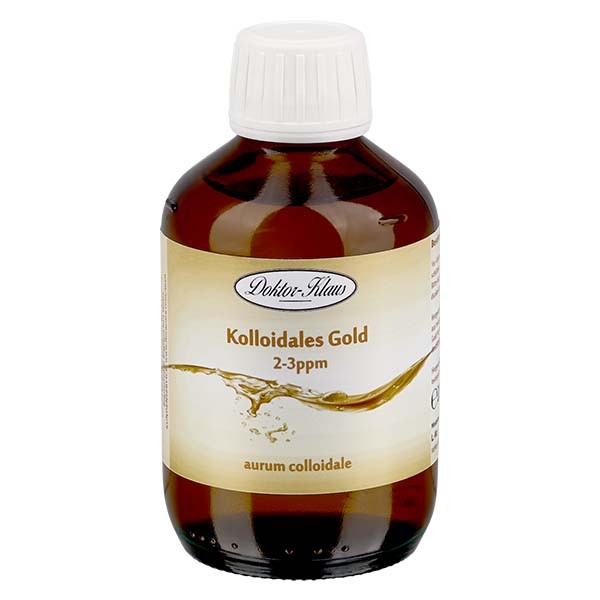 200 ml de ouro coloidal Doktor-Klaus, 2-3ppm, frasco de vidro âmbar com fecho inviolável 200 ml de ouro coloidal Doktor-Klaus, 2-3ppm, frasco de vidro âmbar com fecho inviolável