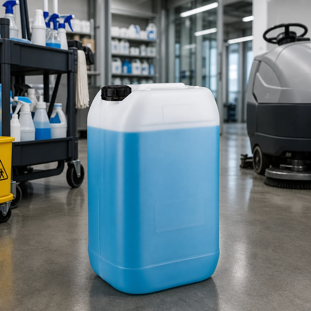 Bidão azul de 15 litros com tampa de rosca para produtos de limpeza de uso industrial