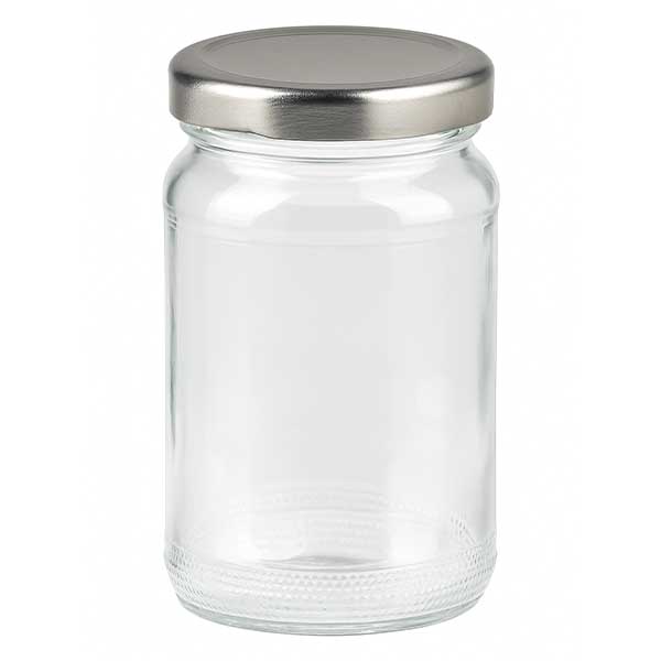 Frasco redondo de 110 ml com tampa BasicSeal prateada UNiTWIST