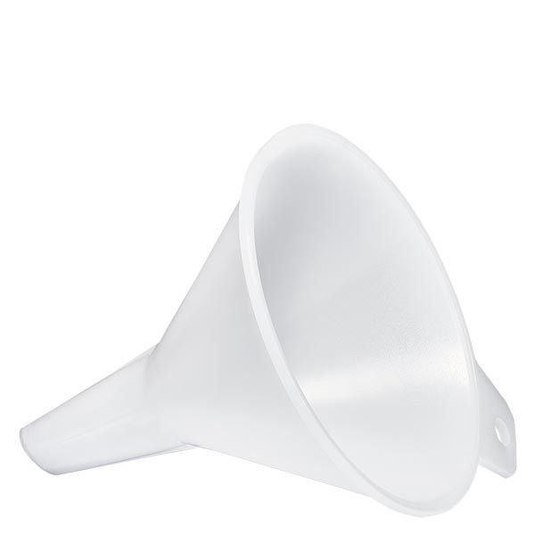 Funil, feito de PE-HD. Diâmetro da abertura de saída 10mm.