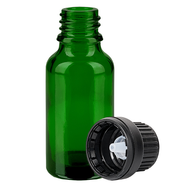 Frasco conta-gotas de 20 ml 2mm preto com fecho inviolável VerdeL. UT18/20