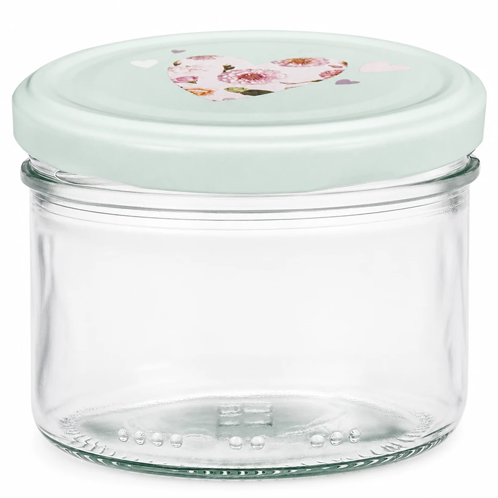 Boião de 230 ml + tampa BasicSeal coração menta 230ml Zylinderglas mit mint BasicSeal Deckel in Herzdesign für Küche und Vorratshaltung von Glas-Fabrik.de
