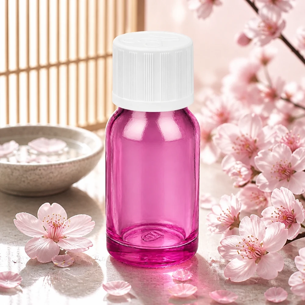 Frasco transparente violeta de 10 ml com tampa branca com conta-gotas para cuidados naturais da pele