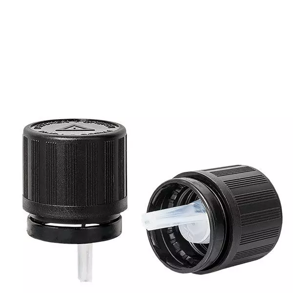 Tampa de gotejamento 1mm topo preto 18mm fecho inviolável Bloqueio de segurança para crianças Símbolo de aviso cego Tampa de gotejamento 1mm topo preto 18mm fecho inviolável Bloqueio de segurança para crianças Símbolo de aviso cego