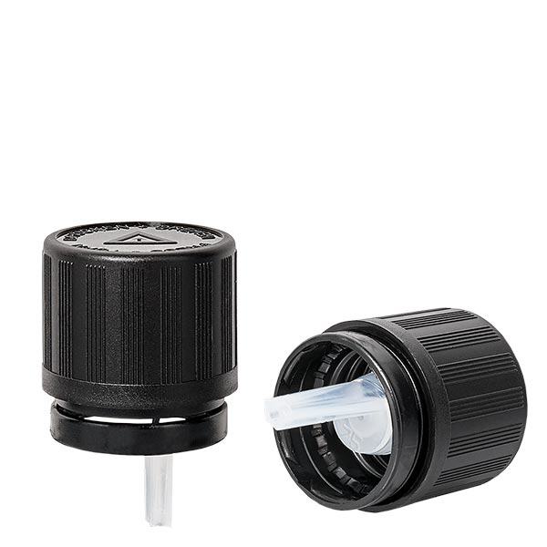 Tampa de gotejamento 1mm topo preto 18mm fecho inviolável Bloqueio de segurança para crianças Símbolo de aviso cego Tampa de gotejamento 1mm topo preto 18mm fecho inviolável Bloqueio de segurança para crianças Símbolo de aviso cego