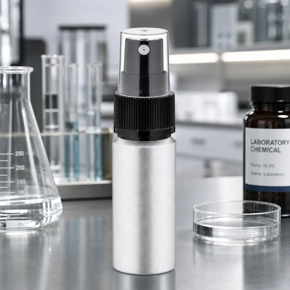 Frasco de alumínio polido de 20ml com atomizador Frasco compacto de 20 ml em alumínio decapado com atomizador preto para aplicações móveis