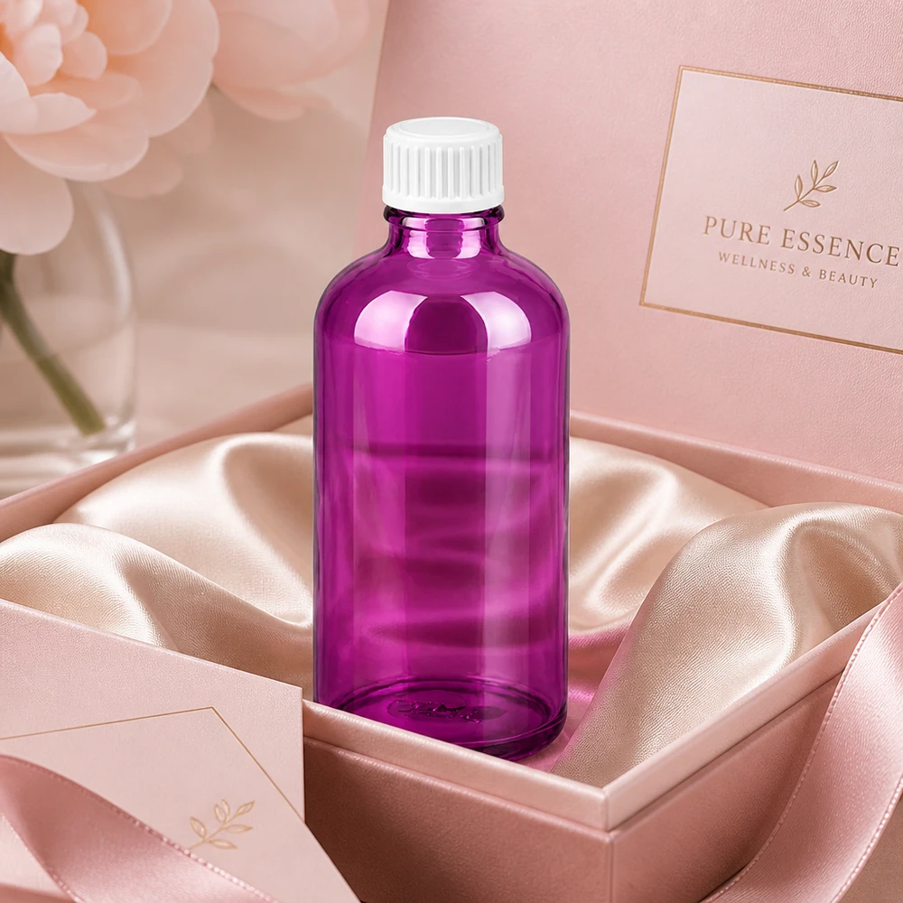 Frasco de vidro violeta elegante de 100 ml com fio UT18 para produtos de bem-estar e beleza de alta qualidade
