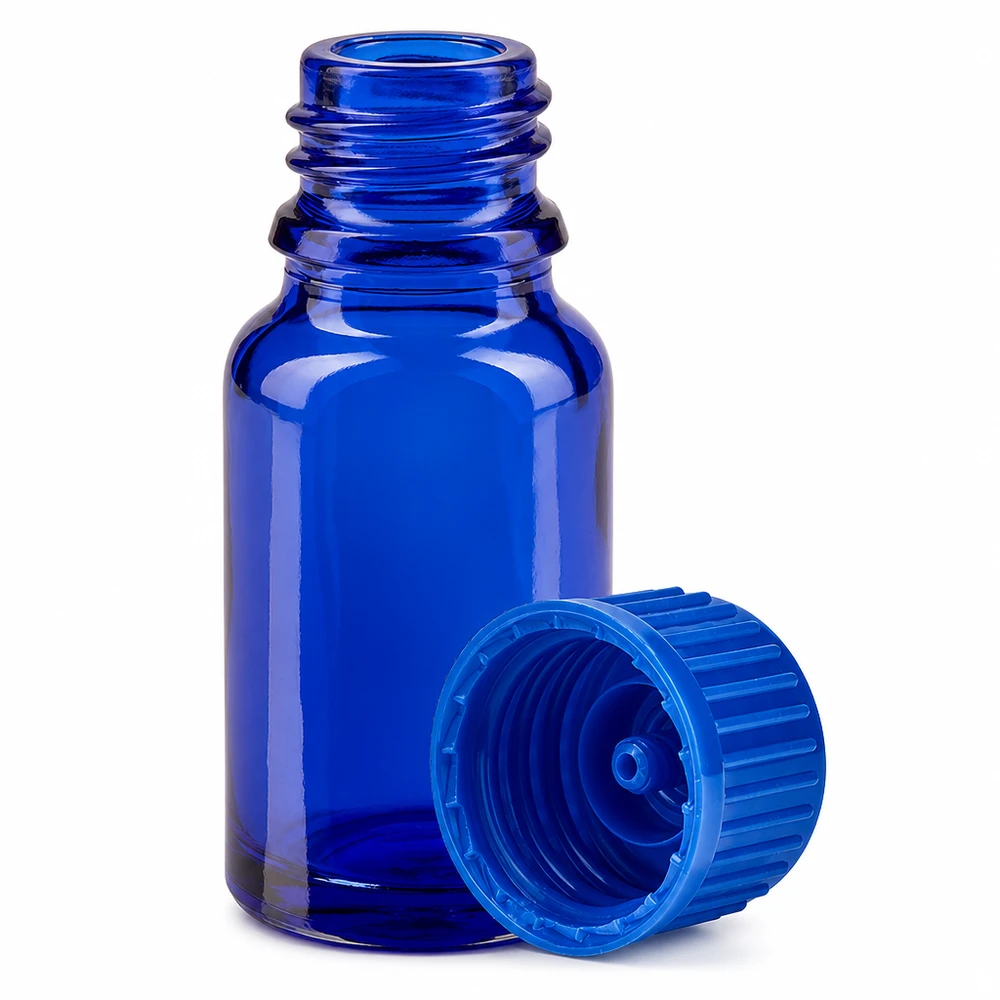Frasco de 10ml com tampa de rosca de 11mm azul standard BlueLine UT18/10 Frasco pequeno de vidro azul de 10 ml com tampa de rosca prática para uma dosagem precisa