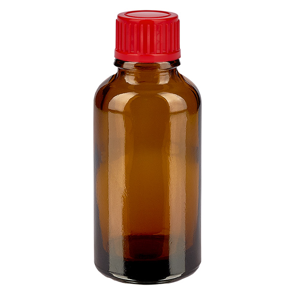 Frasco de 30 ml com tampa de rosca de 11 mm vermelha Standard BrownLine UT18/30