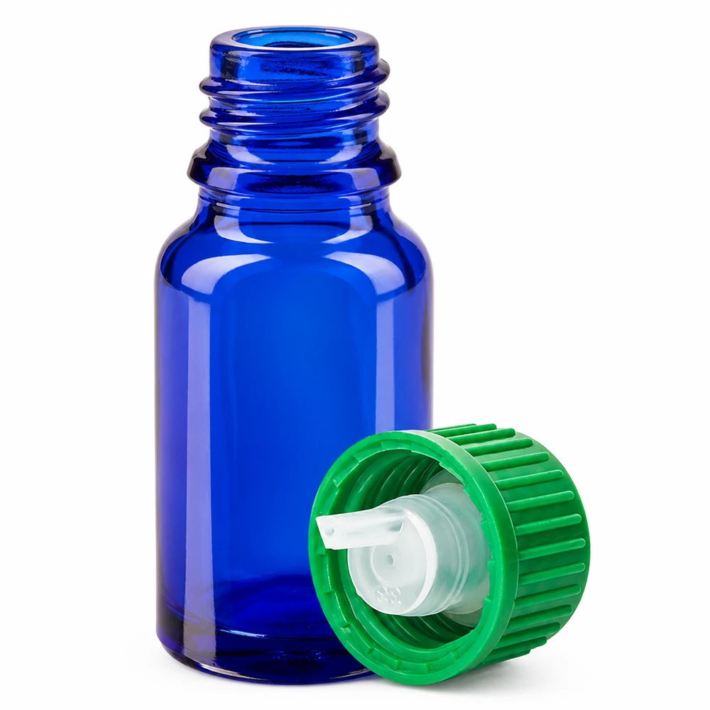 Frasco conta-gotas de 10ml 0.8mm verde tampa standard BlueLine UT18/10 Frasco de vidro azul de 10 ml com conta-gotas de 0,8 mm para óleos essenciais e tinturas