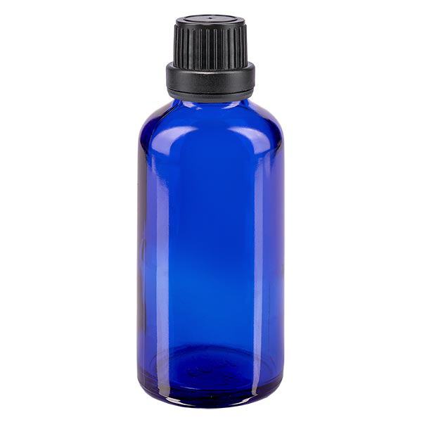 Frasco de farmácia azul 50ml tampa conta-gotas anel de vazamento 2mm preto fecho inviolável