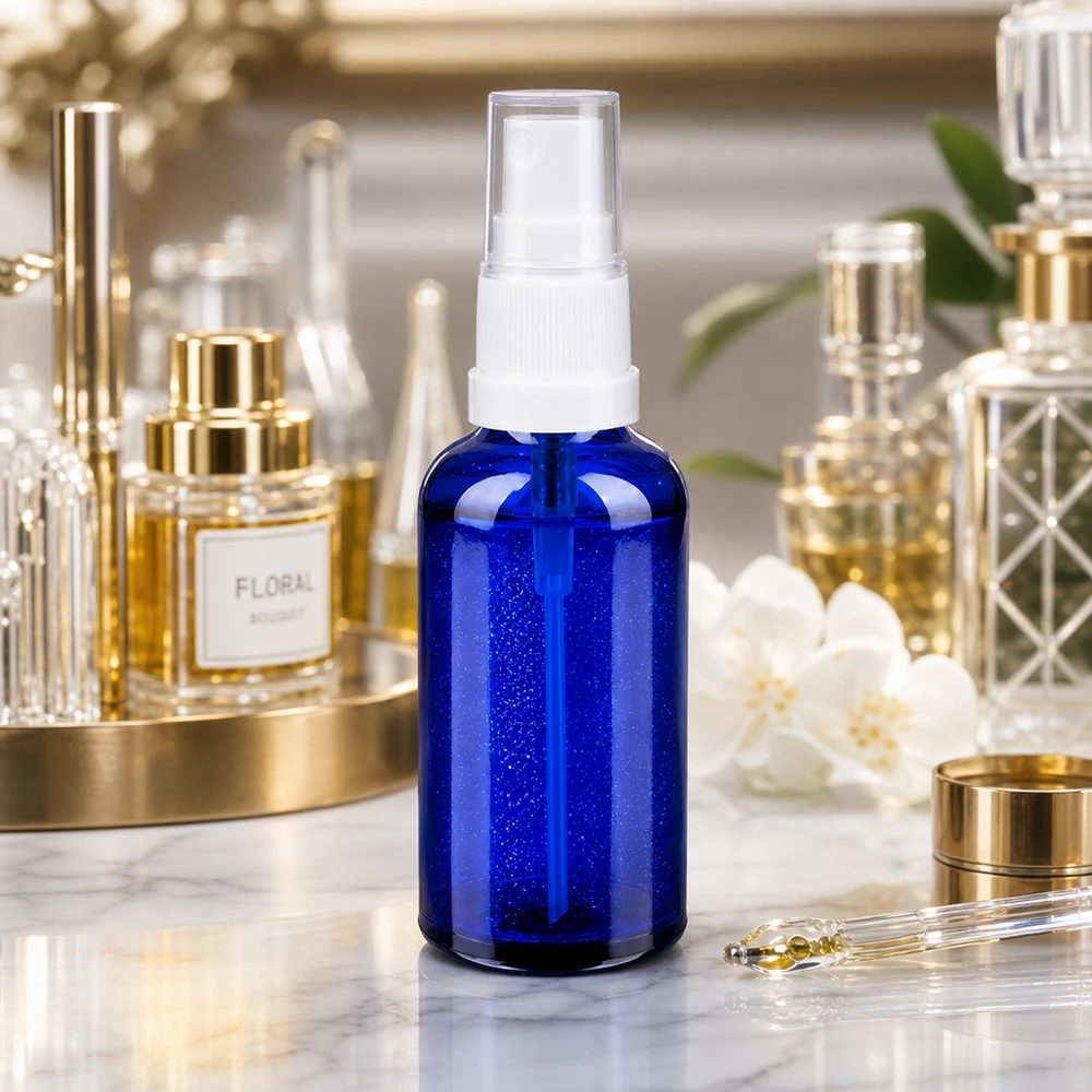 Frasco de vidro de 50 ml de qualidade superior com cabeça de pulverização ergonómica para uma distribuição uniforme dos soros