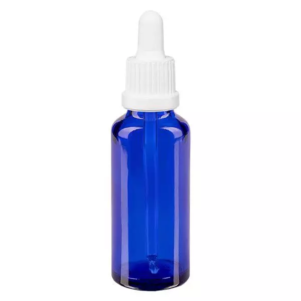 Frasco de farmácia azul 30ml pipeta branca fecho inviolável