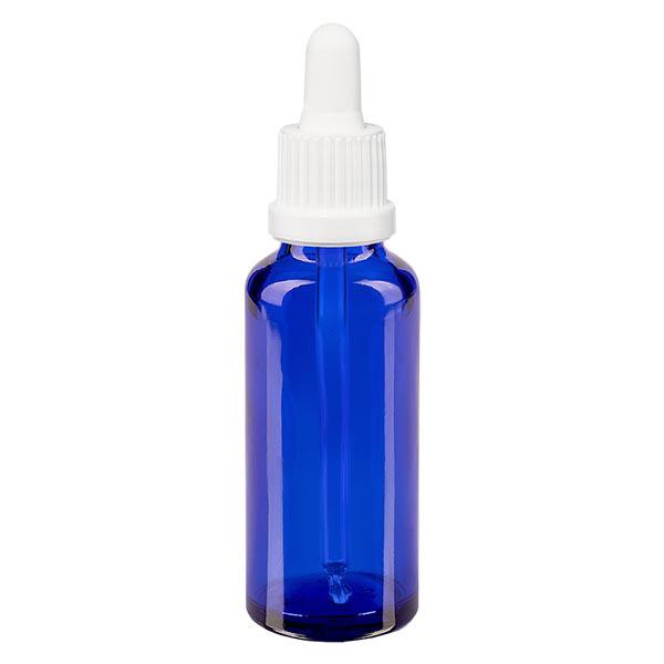 Frasco de farmácia azul 30ml pipeta branca fecho inviolável Frasco de farmácia azul 30ml pipeta branca fecho inviolável