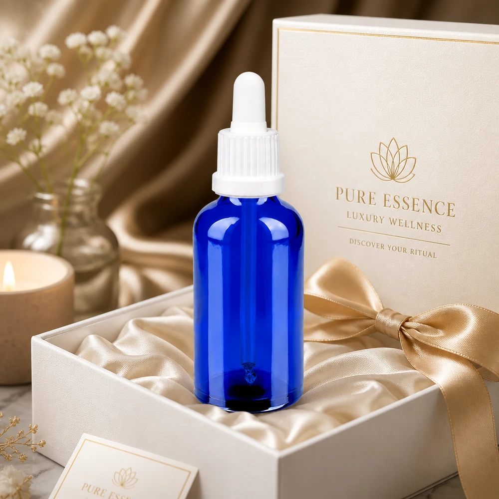 Frasco de pipeta de 50 ml OV BlueLine UT18/50 em luxuosa embalagem de oferta com fita dourada