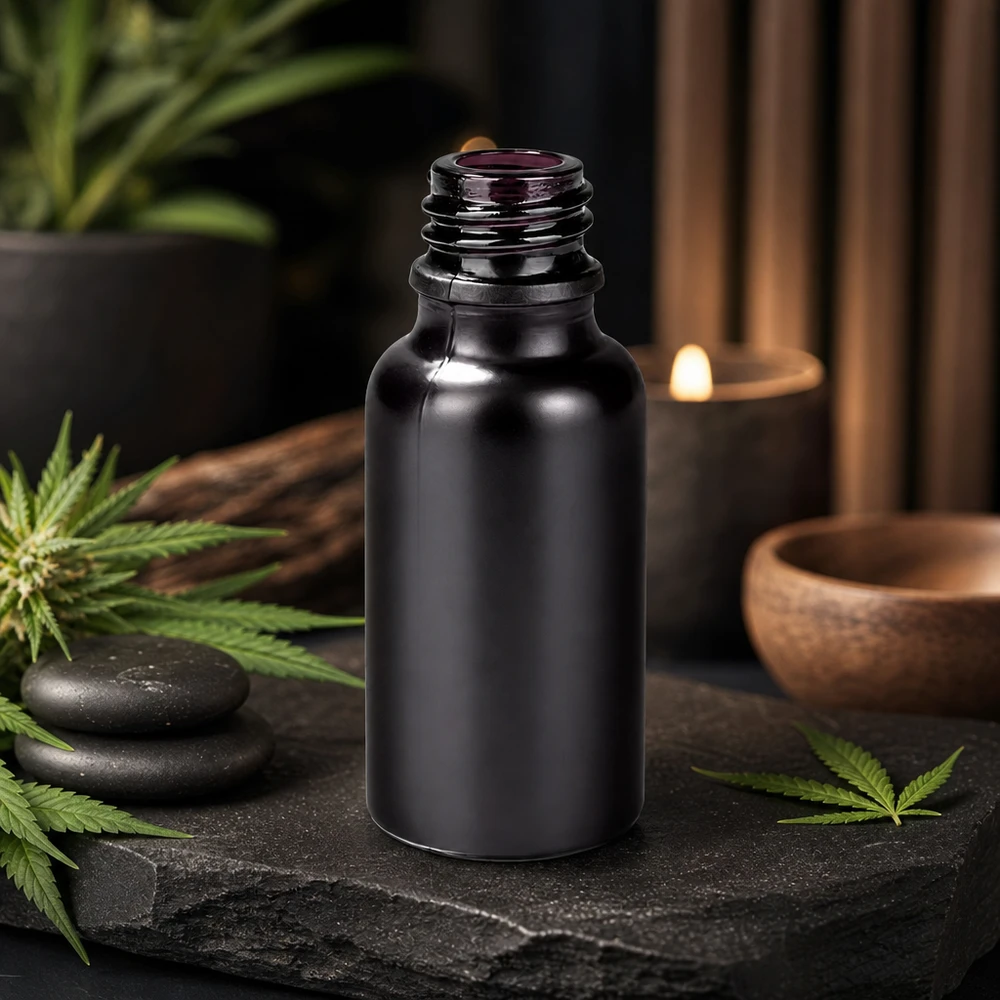 Frasco farmacêutico Premium BlackLine 20ml em vidro preto de alta qualidade para aplicações profissionais