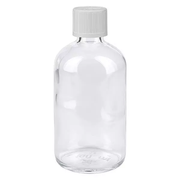 Frasco de farmácia transparente 100ml tampa conta-gotas branco padrão resistente a crianças