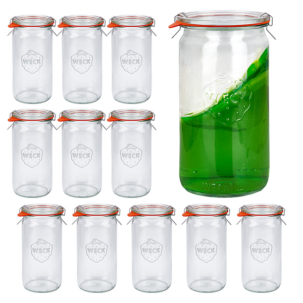 Conjunto de 12 frascos Weck frascos cilíndricos de 340 ml com 12 tampas de vidro Conjunto de 12 frascos Weck frascos cilíndricos de 340 ml com 12 tampas de vidro