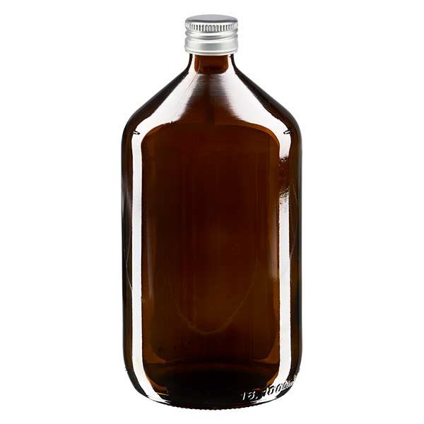 Frasco para medicamentos de 1000 ml castanho, com tampa de alumínio prateada ApoGlas