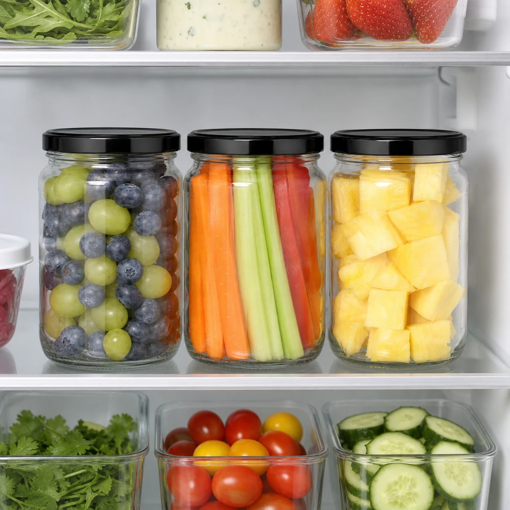 Organizador de frigorífico Frasco redondo de 1700 ml preto BasicSeal tampa fruta legumes preparação de refeições alimentos frescos