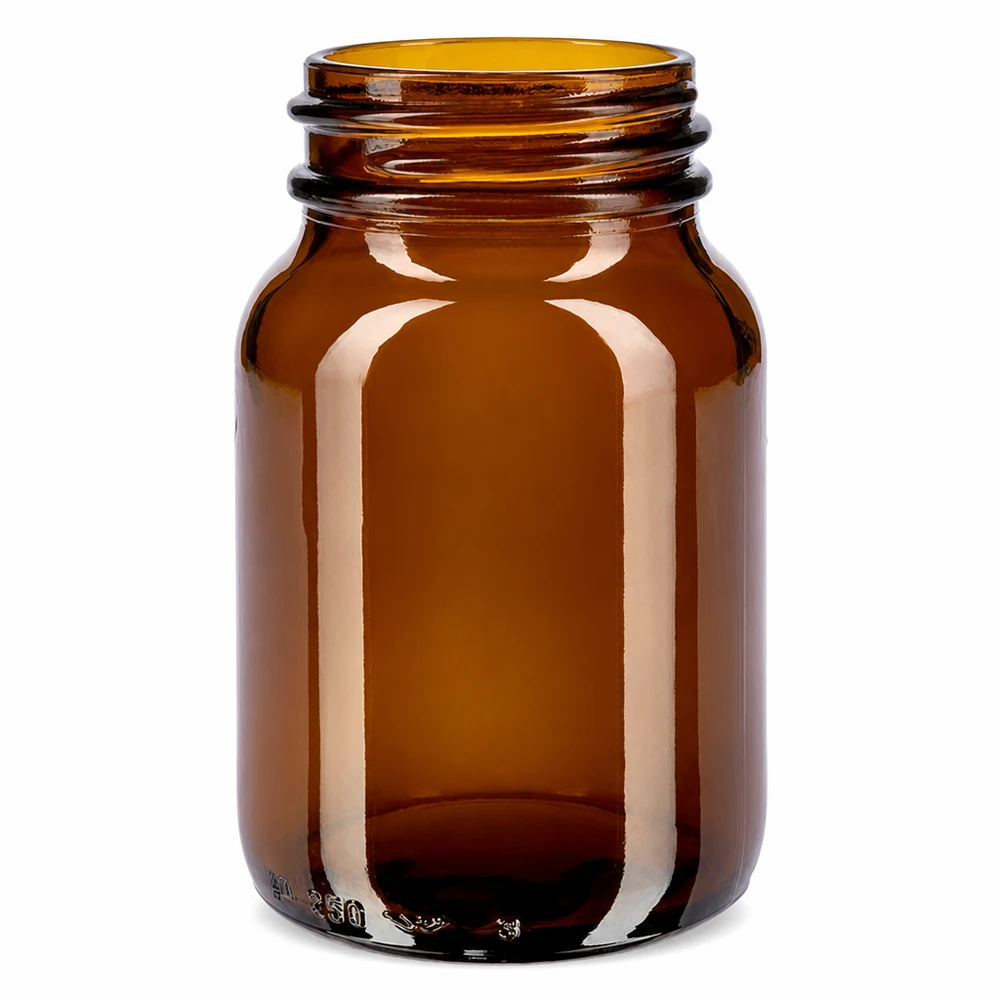 250ml Weithalsflasche Braunglas Frasco de vidro âmbar de 250 ml com gargalo largo e abertura grande para um enchimento fácil