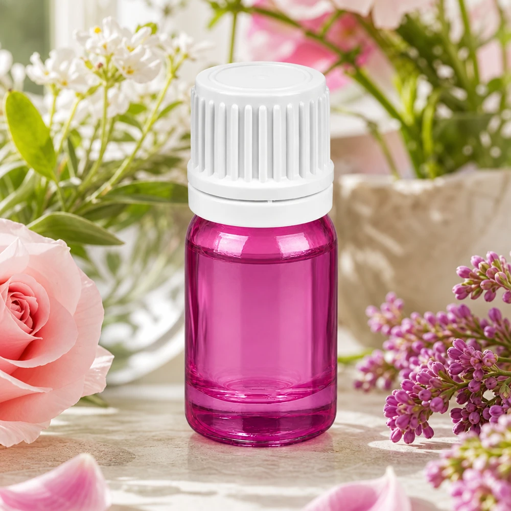Frasco conta-gotas de 5 ml com abertura de dosagem de 0,7 mm para uma distribuição precisa das gotas em design roxo