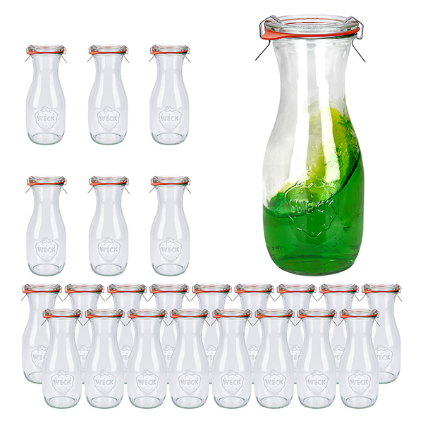 Conjunto de 24 frascos Weck garrafa de sumo de 530ml com 24 tampas de vidro Conjunto de 24 frascos Weck garrafa de sumo de 530ml com 24 tampas de vidro