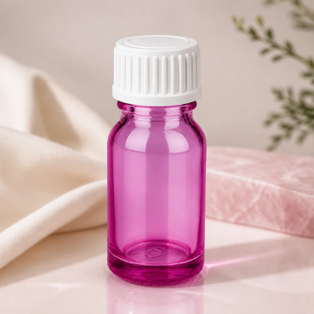 Frasco de vidro compacto de 10 ml em magenta com tampa à prova de crianças para uma conservação segura