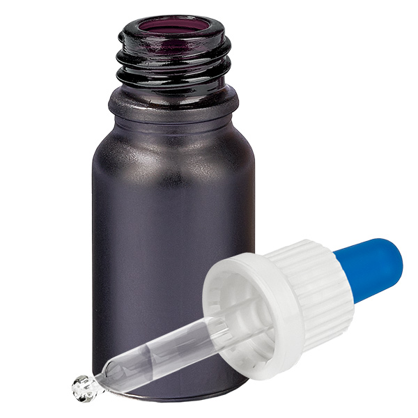 Frasco pipeta de 10 ml branco/azul com fecho inviolável BlackLine UT18/10 Frasco pipeta de 10 ml branco/azul com fecho inviolável BlackLine UT18/10