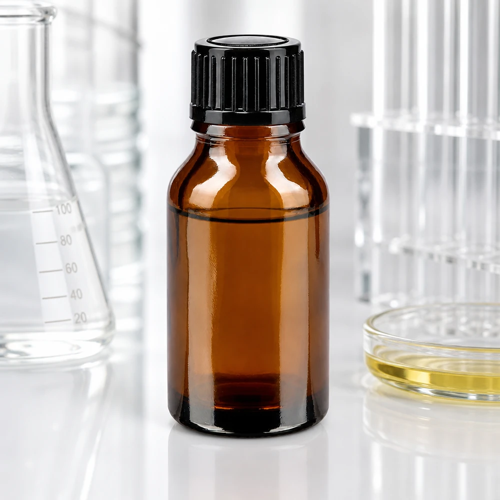 Frasco médico de vidro castanho de 15 ml com conta-gotas preto para aplicações laboratoriais