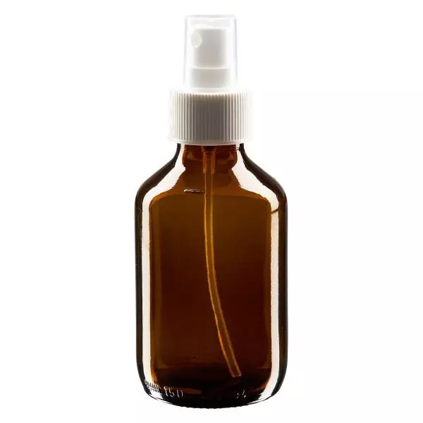 Frasco para medicamentos de 150 ml castanho, com pulverizador de bomba branco ApoGlas Frasco para medicamentos de 150 ml castanho, com pulverizador de bomba branco ApoGlas
