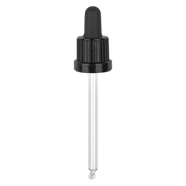 Pipeta conta-gotas de vidro, preto/preto PL95 fecho inviolável III Pipeta conta-gotas de vidro, preto/preto PL95 fecho inviolável III