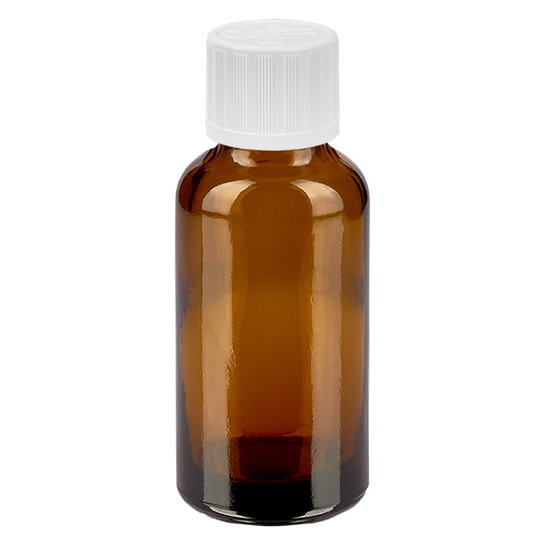 Frasco de 30 ml com tampa de rosca de 11 mm branca padrão resistente a crianças BrownLine UT18/30