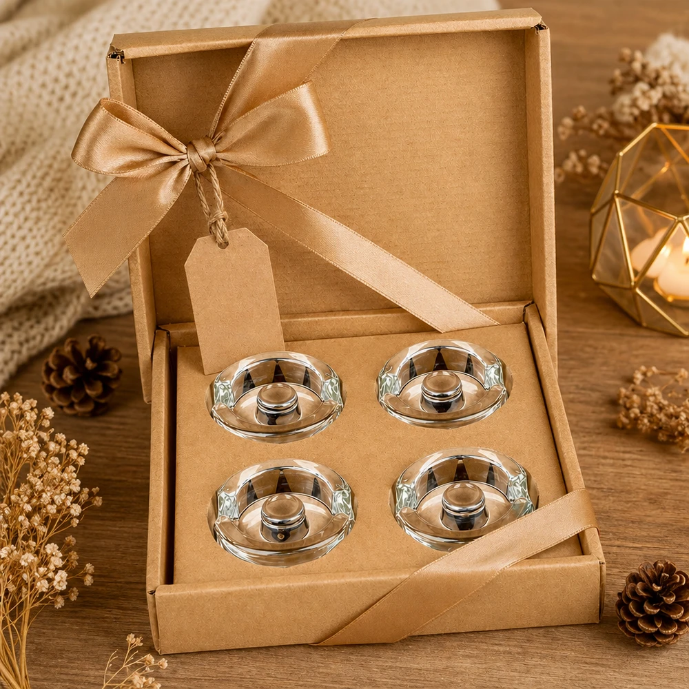 Conjunto de 4 pesos para frascos de fermentação UNiTWIST em embalagem de oferta aberta com fita dourada e decoração outonal