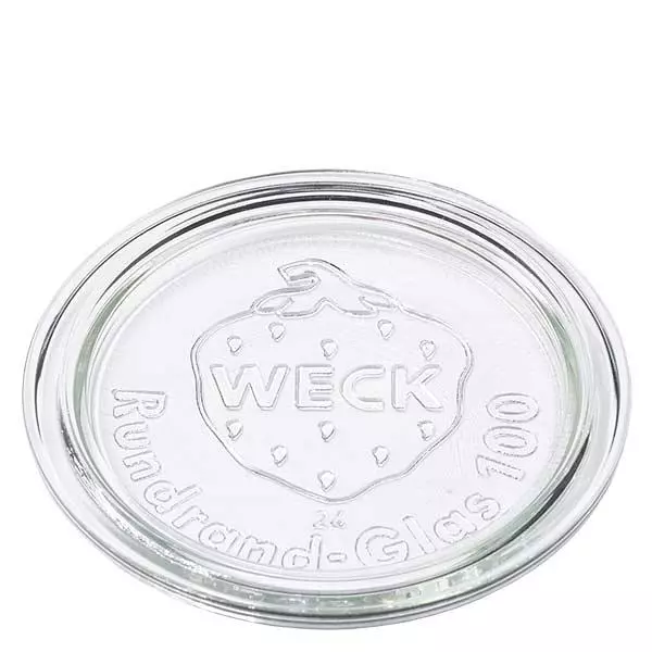 Tampa de vidro WECK RR100 redonda transparente com logótipo em relevo para frascos de conserva e frascos de pedreiro
