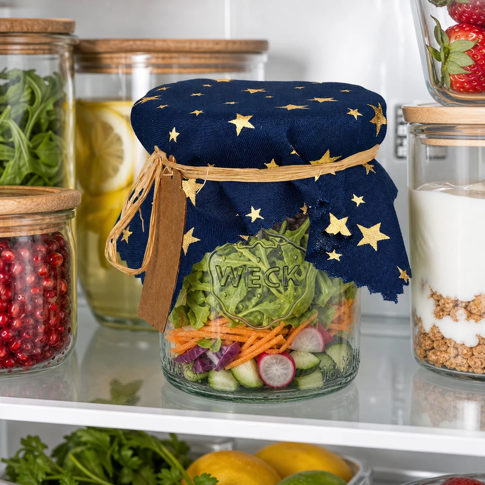 Pano de cozinha azul "estrelas" 15cm quadrado Guardanapo decorativo azul com estampado de estrelas no frasco de salada no frigorífico - guardanapo de tecido prático 15cm quadrado