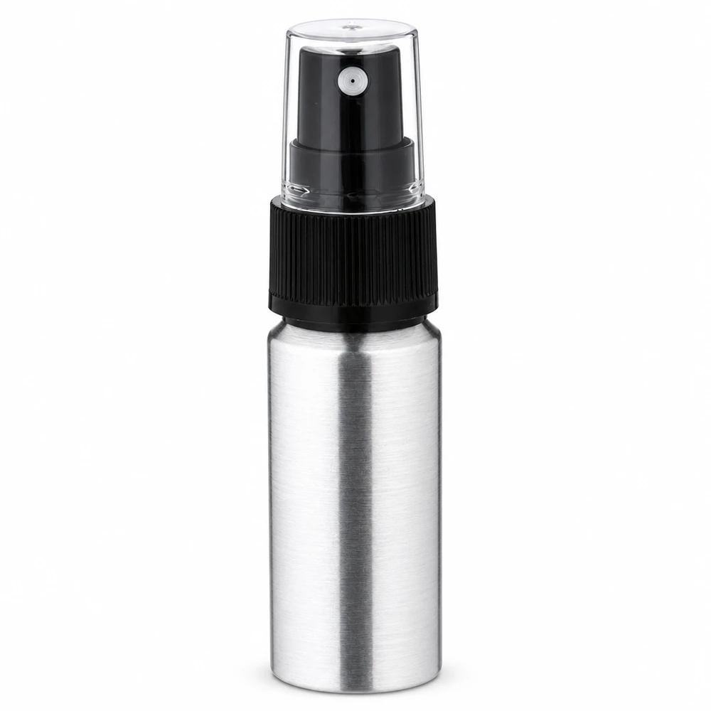 Frasco de alumínio polido de 20ml com nebulizador Frasco de alumínio de 20 ml com atomizador - frasco de spray compacto feito de alumínio polido