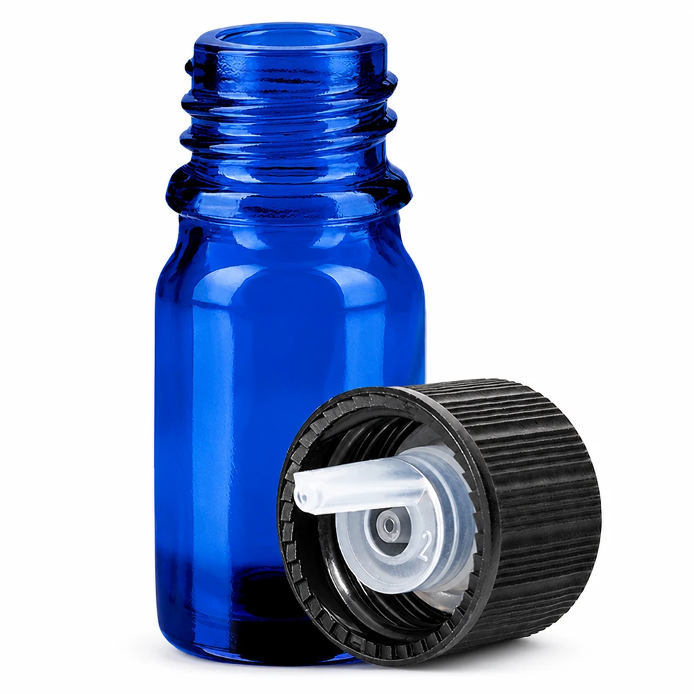 Frasco conta-gotas de 5ml 1mm preto tampa standard BlueLine UT18/5 Frasco de vidro de 5 ml com ponta de conta-gotas de 1 mm e tampa preta para uma dosagem precisa