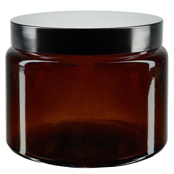 Frasco de vidro de 500ml. castanho, com tampa preta de baquelite ApoGlas